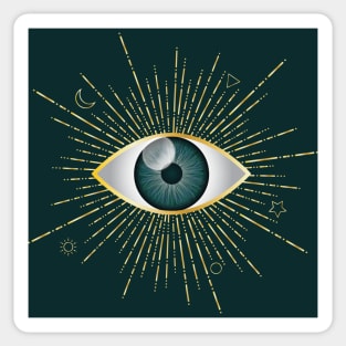 Teal Green Evil Eye Gold Eyelashes Sun Moon Star Nazar Mati Talisman Sticker